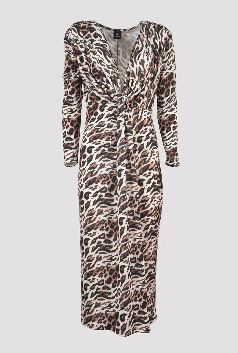 Midi Dress with Leopard Print front view