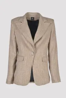Beige Herringbone Classic Blazer front view