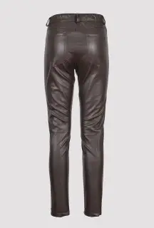 Dark Brown Skinny Fit Stretch Faux Leather Trousers back view