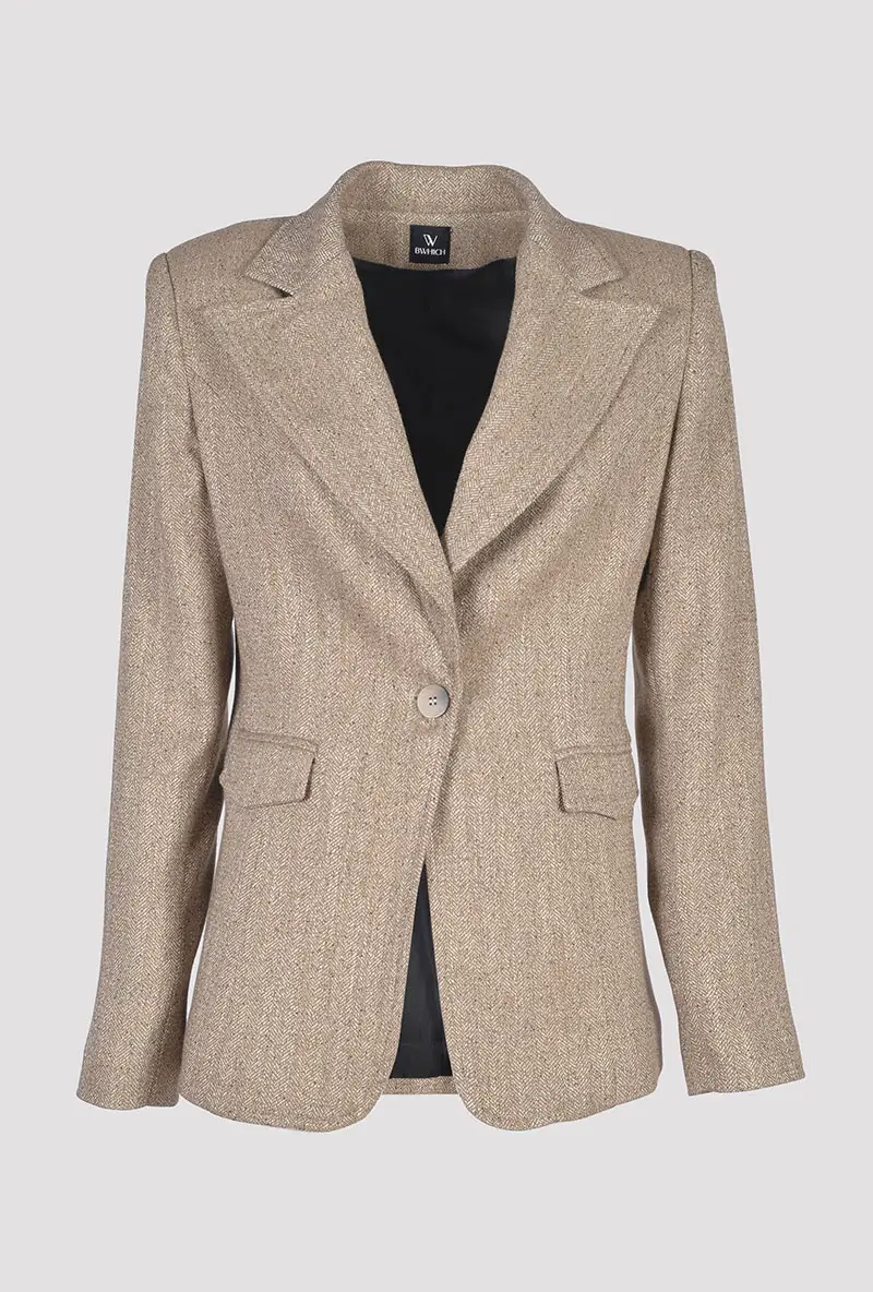 Beige Herringbone Classic Blazer front view