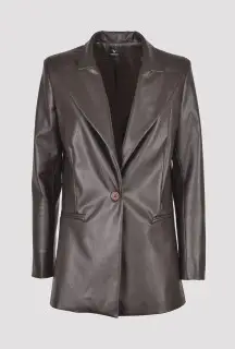 Blazer Oversize Moro in ecopelle vista frontale