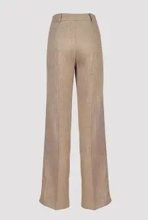 Beige Herringbone Palazzo Trousers back view