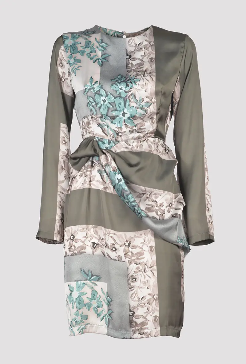 Printed Satin Short Dress front view